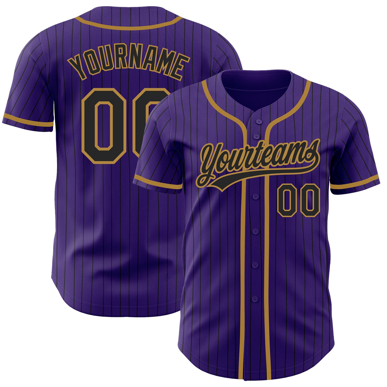Personalized Purple Black Pinstripe Black-Old Gold Authentic Baseball Jersey