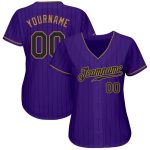 Personalized Purple Black Pinstripe Black-Old Gold Authentic Baseball Jersey Team Custom Name and Number