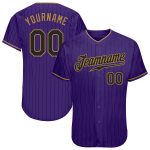 Personalized Purple Black Pinstripe Black-Old Gold Authentic Baseball Jersey Team Custom Name and Number