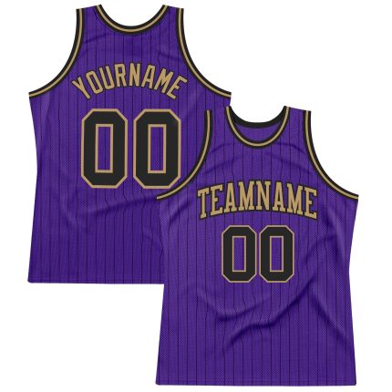 Personalized Purple Black Pinstripe Black-Old Gold Authentic Basketball Jersey