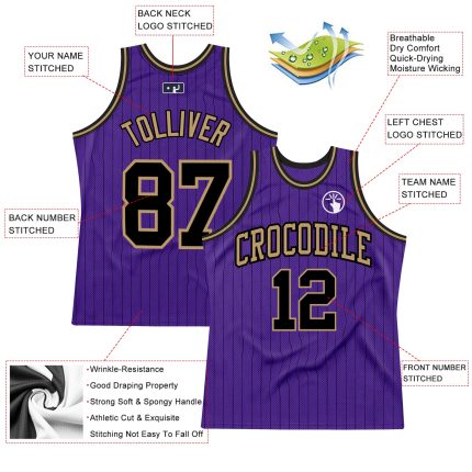 Personalized Purple Black Pinstripe Black-Old Gold Authentic Basketball Jersey