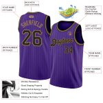 Personalized Purple Black Pinstripe Black-Old Gold Authentic Basketball Jersey Team Custom Name and Number