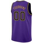 Personalized Purple Black Pinstripe Black-Old Gold Authentic Basketball Jersey Team Custom Name and Number