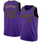 Personalized Purple Black Pinstripe Black-Old Gold Authentic Basketball Jersey Team Custom Name and Number