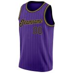 Personalized Purple Black Pinstripe Black-Old Gold Authentic Basketball Jersey Team Custom Name and Number