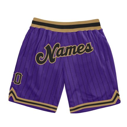 Personalized Purple Black Pinstripe Black-Old Gold Authentic Basketball Shorts Team Custom Name and Number