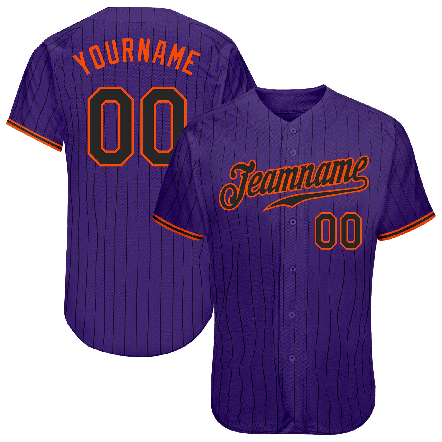 Personalized Purple Black Pinstripe Black-Orange Authentic Baseball Jersey Team Custom Name and Number