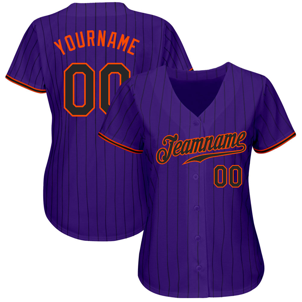 Personalized Purple Black Pinstripe Black-Orange Authentic Baseball Jersey Team Custom Name and Number Personalized Purple Black Pinstripe Black-Orange Authentic Baseball Jersey Team Custom Name and Number - Image 2