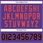 Custom purple, black and orange pinstripe basketball jersey, side view