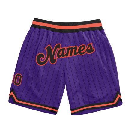 Personalized Purple Black Pinstripe Black-Orange Authentic Basketball Shorts Team Custom Name and Number