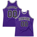 Personalized Purple Black Pinstripe Black-White Authentic Basketball Jersey Team Custom Name and Number