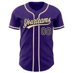 Personalized Purple Black Pinstripe City Cream Authentic Baseball Jersey Team Custom Name and Number