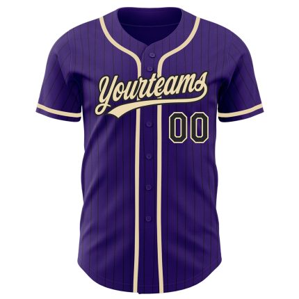 Personalized Purple Black Pinstripe City Cream Authentic Baseball Jersey Team Custom Name and Number