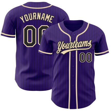 Personalized Purple Black Pinstripe City Cream Authentic Baseball Jersey Team Custom Name and Number