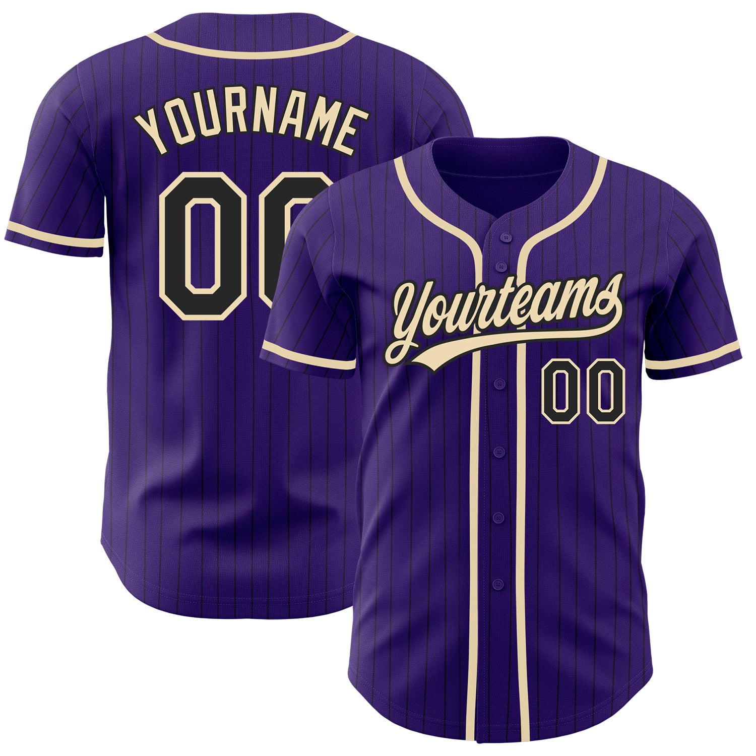Personalized Purple Black Pinstripe City Cream Authentic Baseball Jersey Team Custom Name and Number