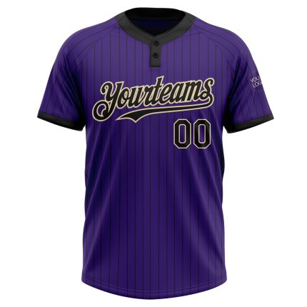 Personalized Purple Black Pinstripe Cream Two-Button Unisex Softball Jersey Team Custom Name and Number
