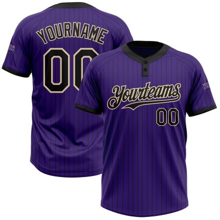 Personalized Purple Black Pinstripe Cream Two-Button Unisex Softball Jersey Team Custom Name and Number
