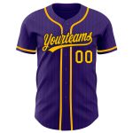 Personalized Purple Black Pinstripe Gold Authentic Baseball Jersey Team Custom Name and Number