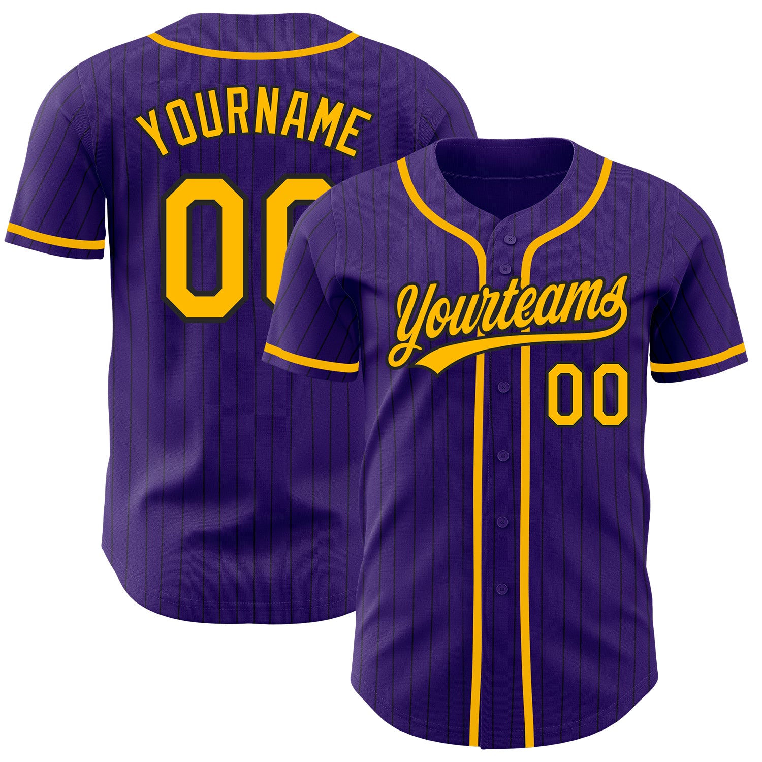 Personalized Purple Black Pinstripe Gold Authentic Baseball Jersey Team Custom Name and Number