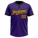 Personalized Purple Black Pinstripe Gold Two-Button Unisex Softball Jersey Team Custom Name and Number