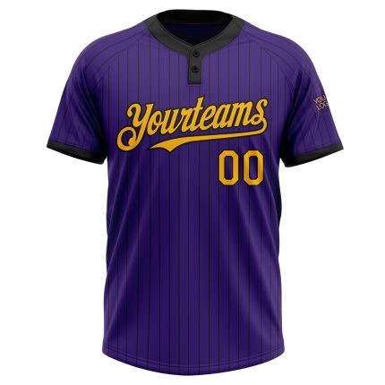 Personalized Purple Black Pinstripe Gold Two-Button Unisex Softball Jersey Team Custom Name and Number