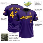Personalized Purple Black Pinstripe Gold Two-Button Unisex Softball Jersey Team Custom Name and Number