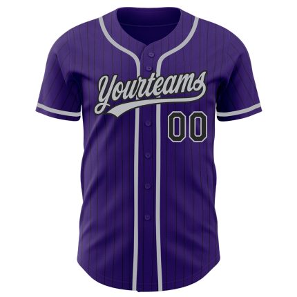 Personalized Purple Black Pinstripe Gray Authentic Baseball Jersey Team Custom Name and Number
