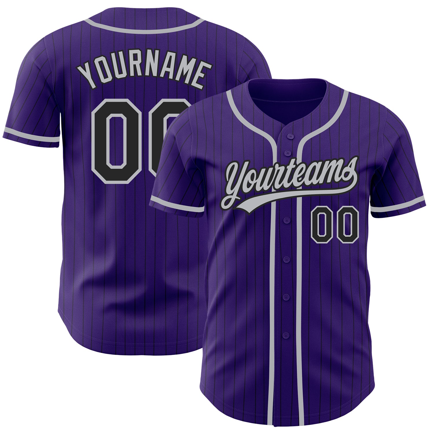 Personalized Purple Black Pinstripe Gray Authentic Baseball Jersey Team Custom Name and Number