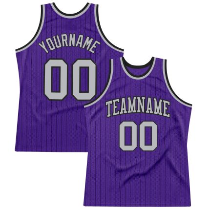 Personalized Purple Black Pinstripe Gray Authentic Basketball Jersey Team Custom Name and Number
