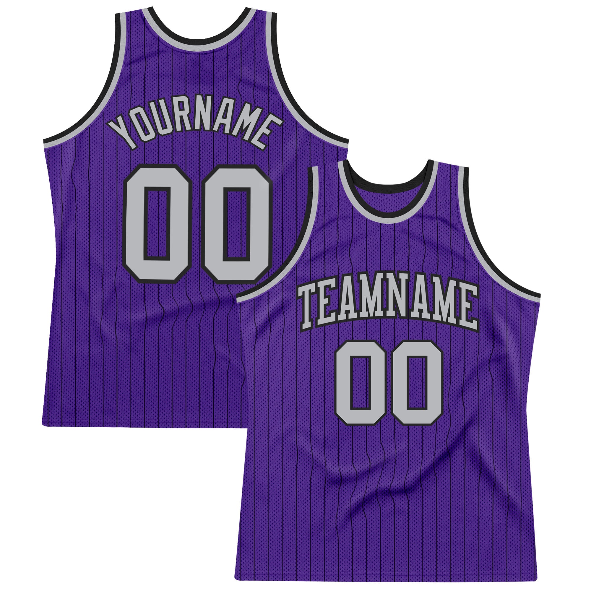 Personalized Purple Black Pinstripe Gray Authentic Basketball Jersey Team Custom Name and Number