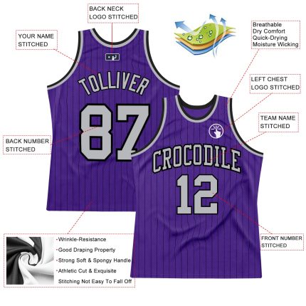 Personalized Purple Black Pinstripe Gray Authentic Basketball Jersey Team Custom Name and Number