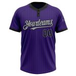 Personalized Purple Black Pinstripe Gray Two-Button Unisex Softball Jersey Team Custom Name and Number