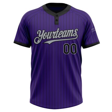 Personalized Purple Black Pinstripe Gray Two-Button Unisex Softball Jersey Team Custom Name and Number