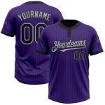 Personalized Purple Black Pinstripe Gray Two-Button Unisex Softball Jersey Team Custom Name and Number