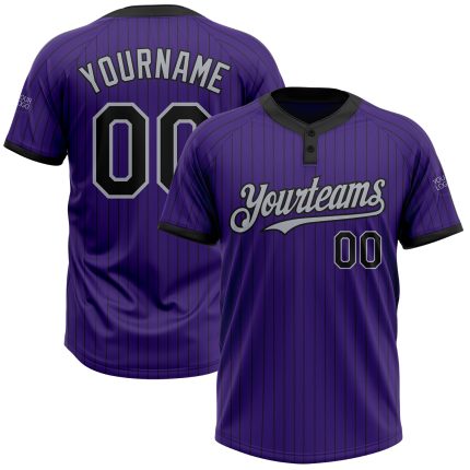 Personalized Purple Black Pinstripe Gray Two-Button Unisex Softball Jersey Team Custom Name and Number