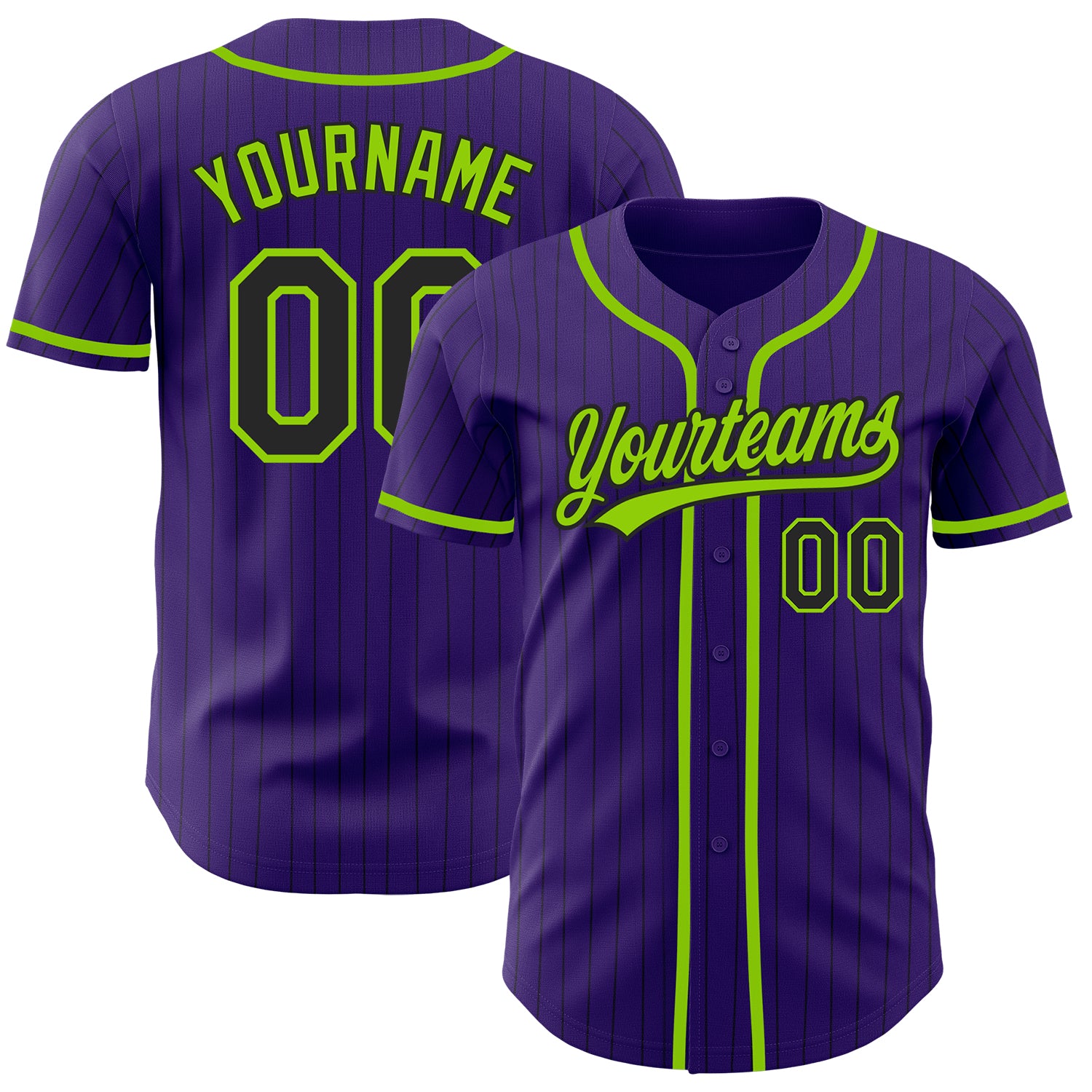 Personalized Purple Black Pinstripe Neon Green Authentic Baseball Jersey Team Custom Name and Number