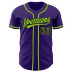 Personalized Purple Black Pinstripe Neon Green Authentic Baseball Jersey Team Custom Name and Number