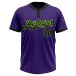 Personalized Purple Black Pinstripe Neon Green Two-Button Unisex Softball Jersey Team Custom Name and Number
