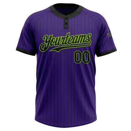 Personalized Purple Black Pinstripe Neon Green Two-Button Unisex Softball Jersey Team Custom Name and Number
