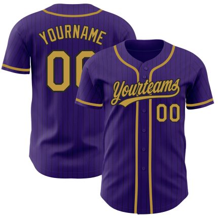 Personalized Purple Black Pinstripe Old Gold Authentic Baseball Jersey Team Custom Name and Number
