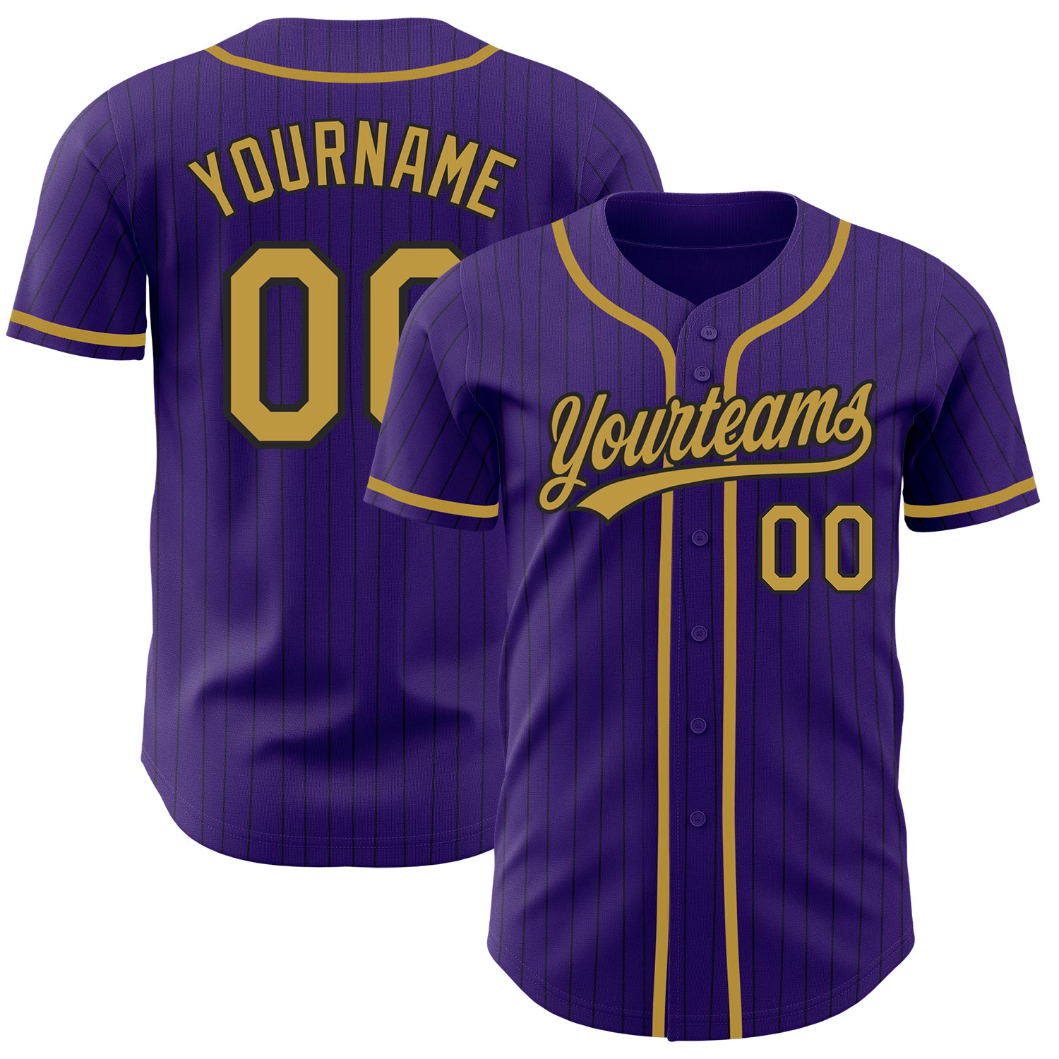 Personalized Purple Black Pinstripe Old Gold Authentic Baseball Jersey Team Custom Name and Number