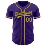 Personalized Purple Black Pinstripe Old Gold Authentic Baseball Jersey Team Custom Name and Number