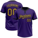 Personalized Purple Black Pinstripe Old Gold Two-Button Unisex Softball Jersey Team Custom Name and Number