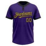 Personalized Purple Black Pinstripe Old Gold Two-Button Unisex Softball Jersey Team Custom Name and Number