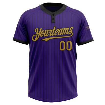 Personalized Purple Black Pinstripe Old Gold Two-Button Unisex Softball Jersey Team Custom Name and Number