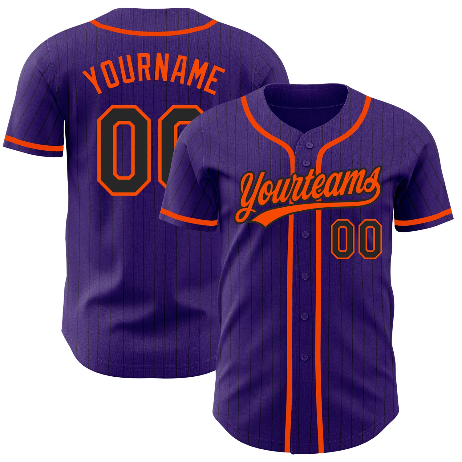 Personalized Purple Black Pinstripe Orange Authentic Baseball Jersey Team Custom Name and Number
