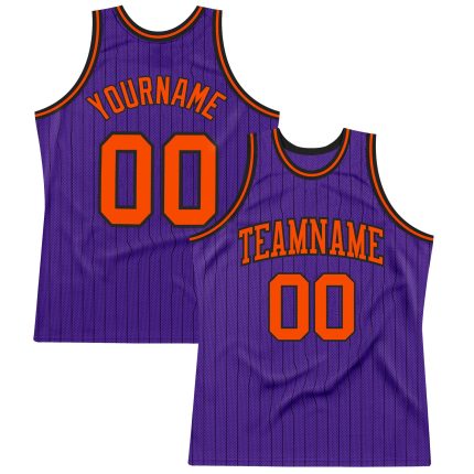 Personalized Purple Black Pinstripe Orange Authentic Basketball Jersey Team Custom Name and Number