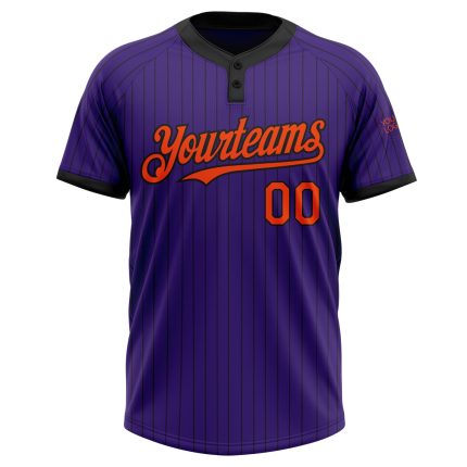 Personalized Purple Black Pinstripe Orange Two-Button Unisex Softball Jersey Team Custom Name and Number