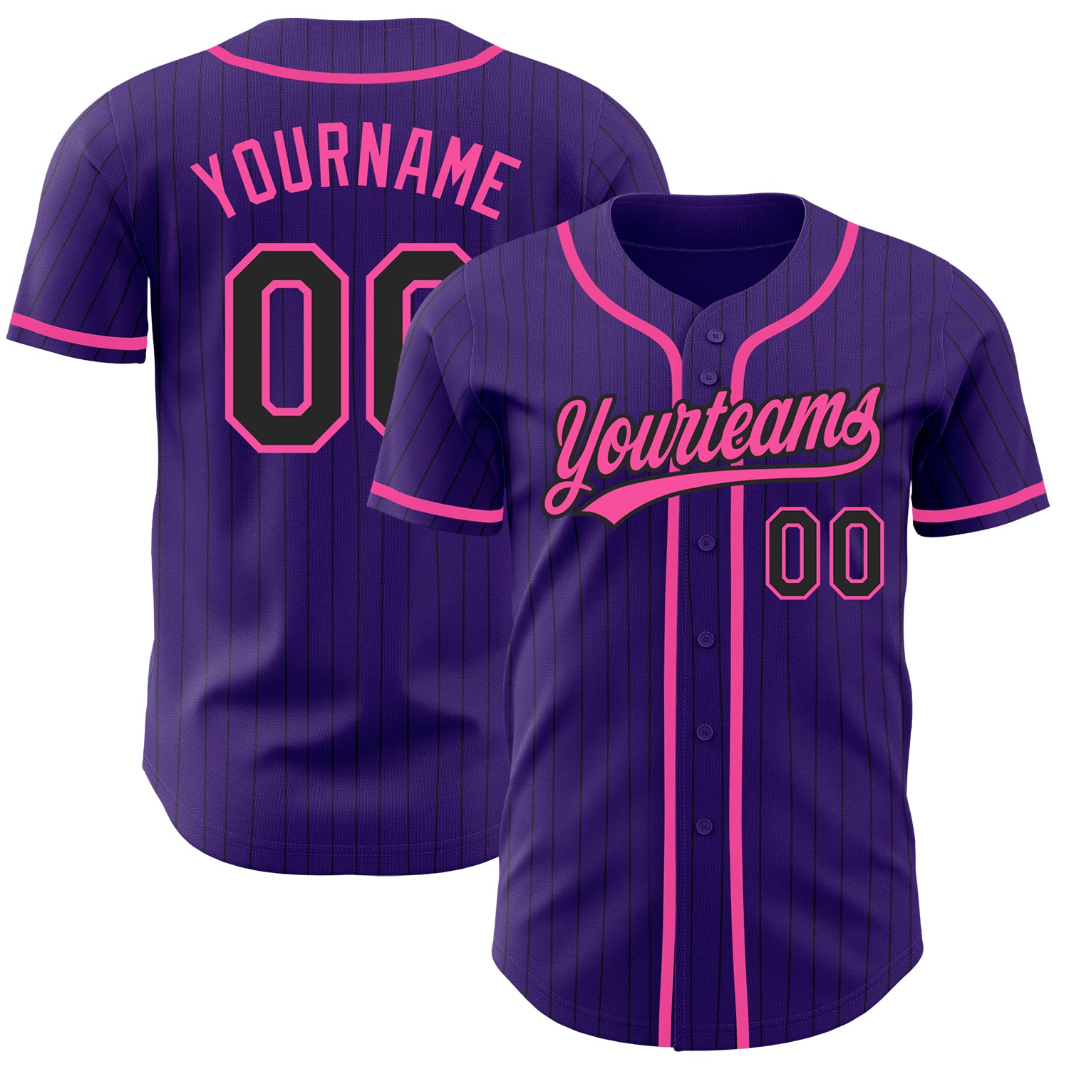 Personalized Purple Black Pinstripe Pink Authentic Baseball Jersey Team Custom Name and Number