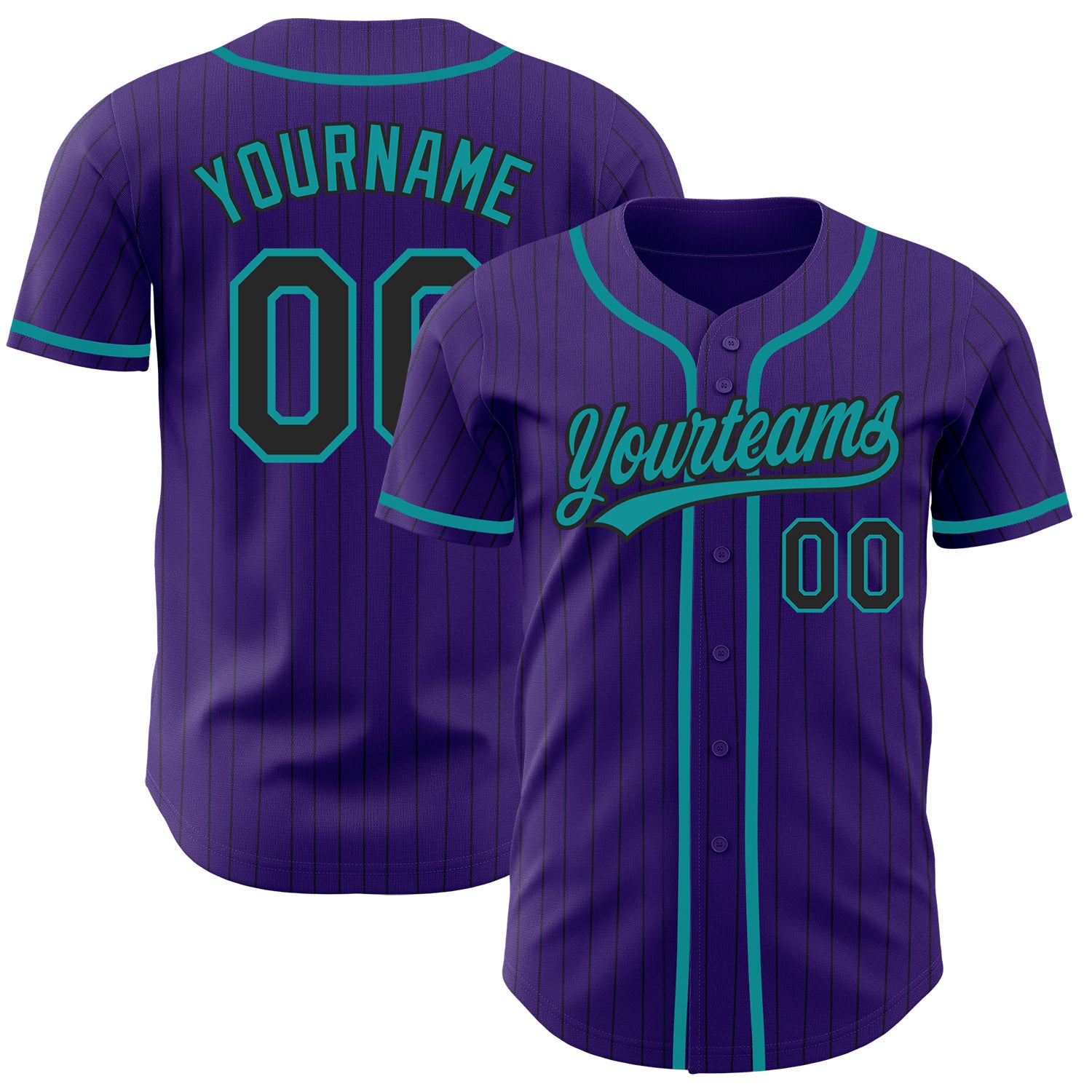 Personalized Purple Black Pinstripe Teal Authentic Baseball Jersey Team Custom Name and Number